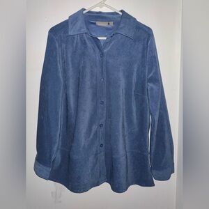 Croft & Barrow WOMANS BUTTON DOWN PEACHSKIN TOP VIOLET‎ BLUE Sz 1X Stretch